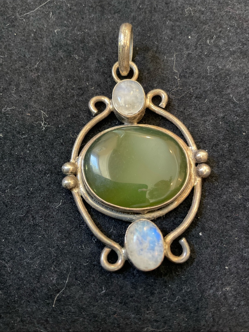 Silver Green Chalcedony and Moonstone Pendant